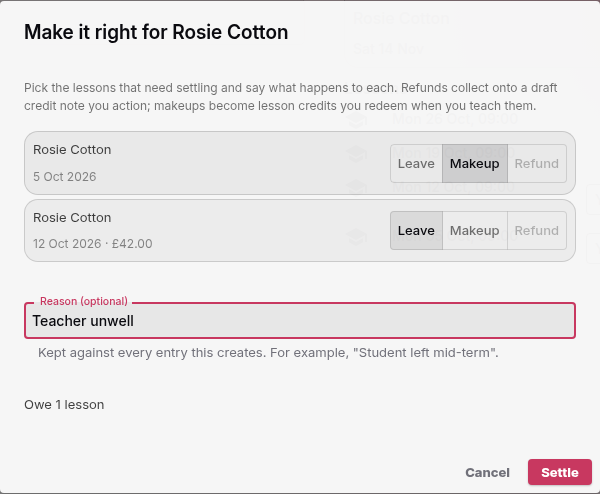 The Make it right dialog for Rosie Cotton with a lesson set to Makeup